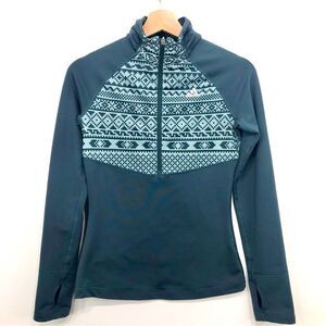 Adidas Climawarm Teal Nordic Pattern Half Zip Thumbhole Running Pullover
